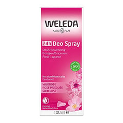 Botella de vidrio reciclable de Weleda Wild Rose para uso diario.