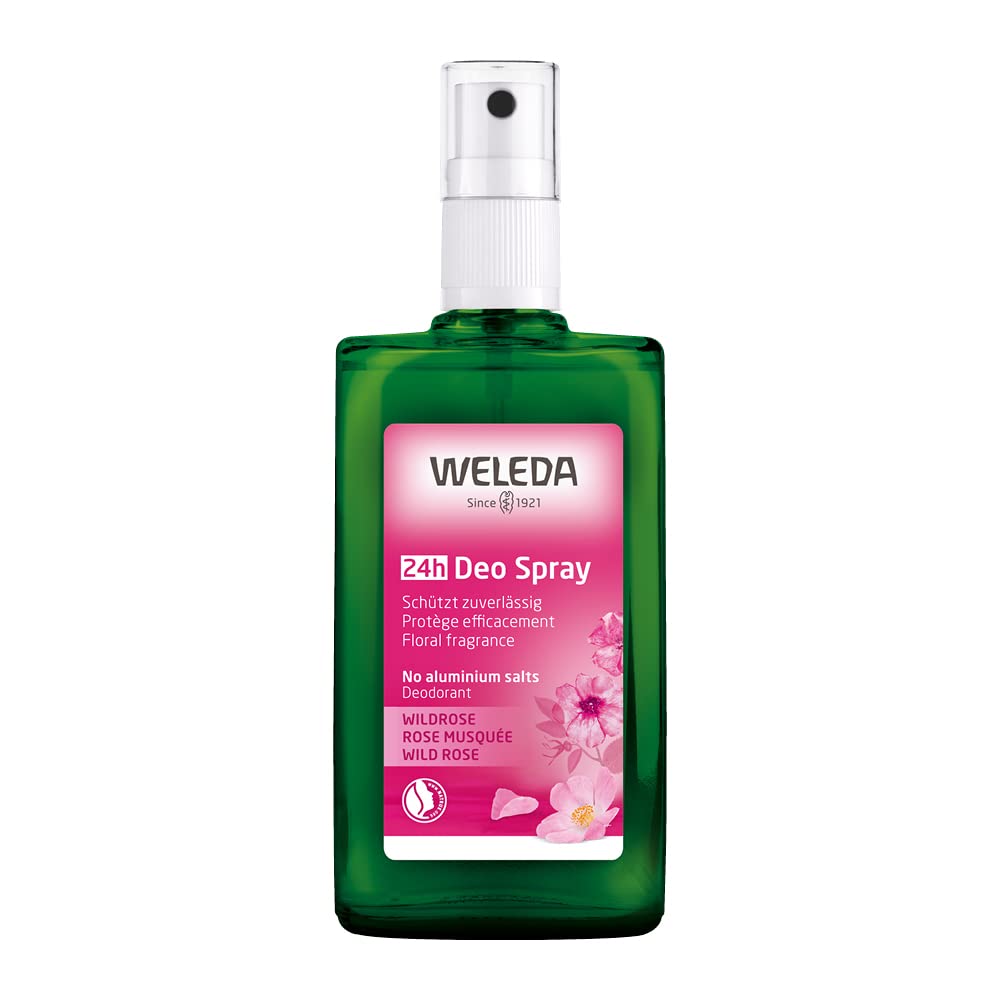 Weleda Wild Rose 24h desodorante rociado; aroma floral suave para el día.