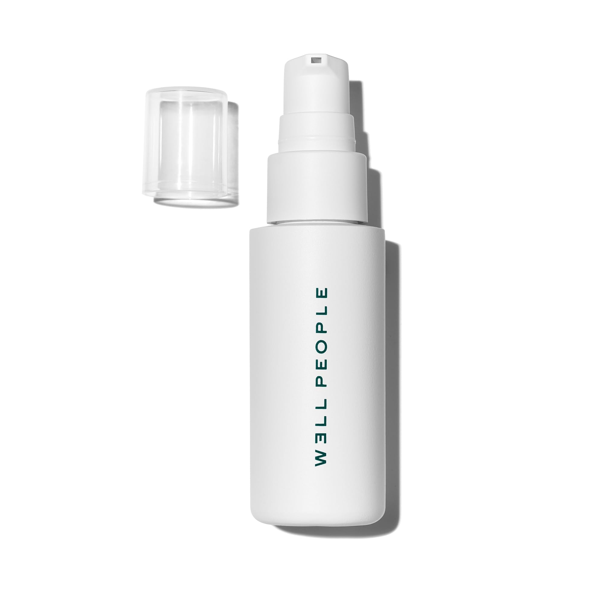 Well People Bio Brightener Serum bottle with pump for smooth, long-lasting makeup priming.