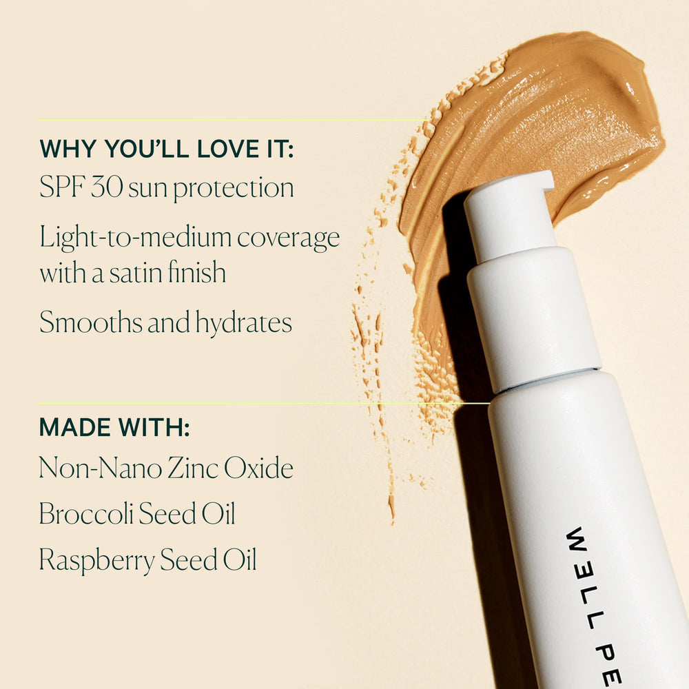 Well People Bio Tint 30 ingredient focus: raspberry seed oil for hydration.