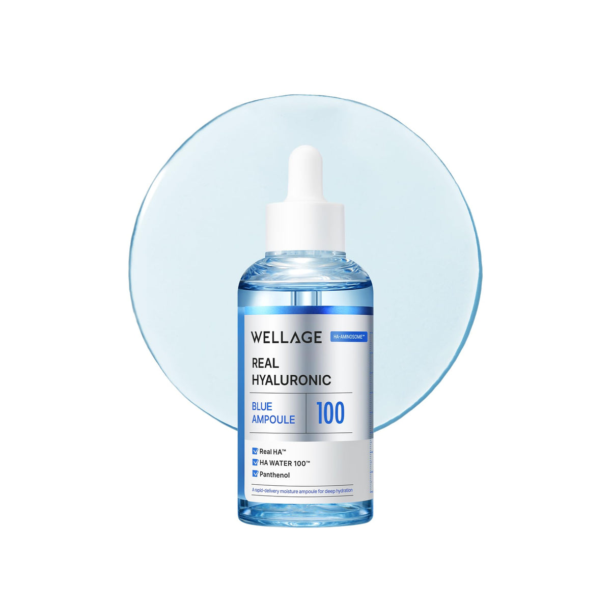 Wellage Real Hyaluronic Blue Ampoule 100 bottle delivering deep hydration for all-day moisture