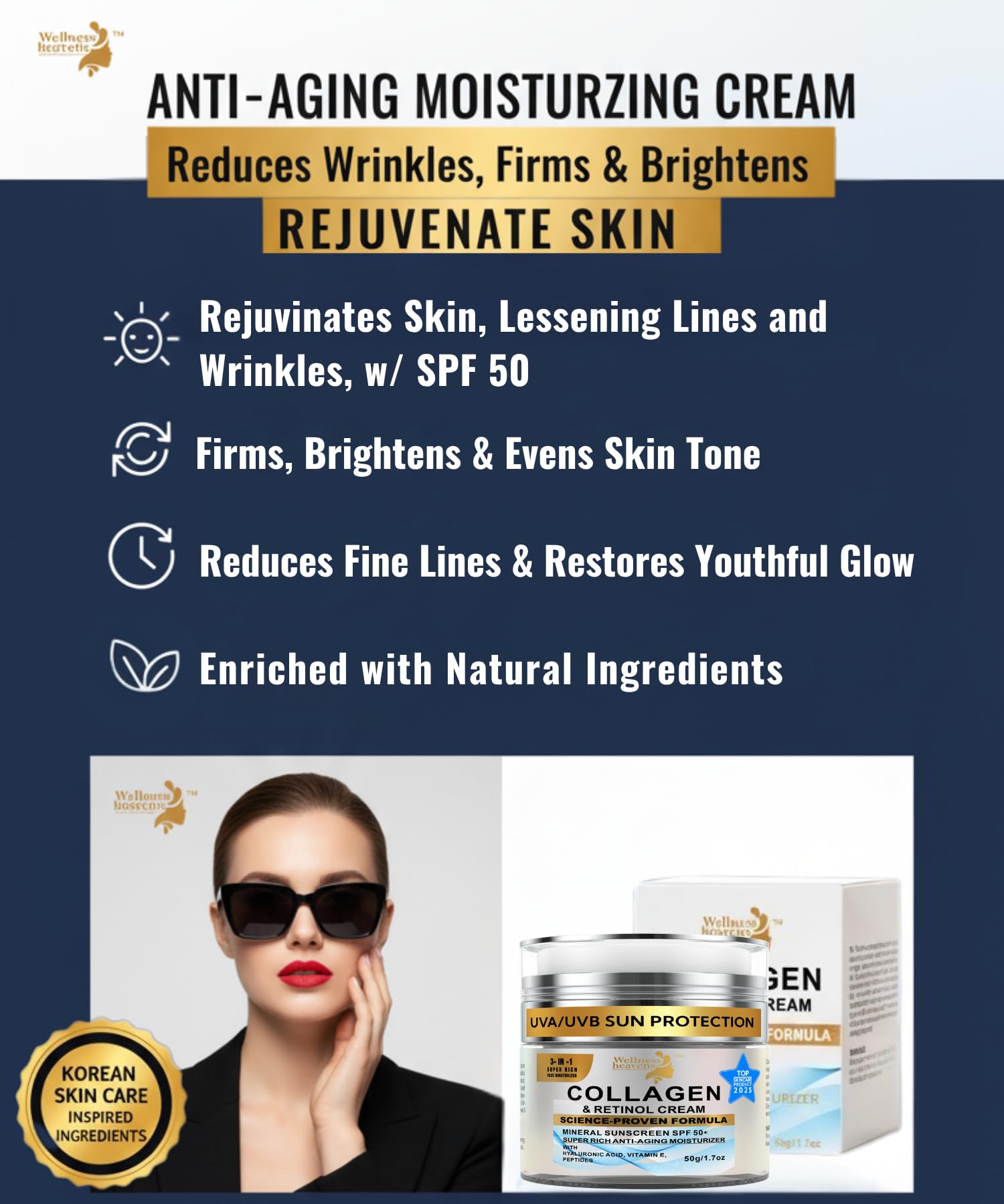 Wellness Heavens crema anti-edad retinol colágeno: enfoque en líneas visibles y firmeza