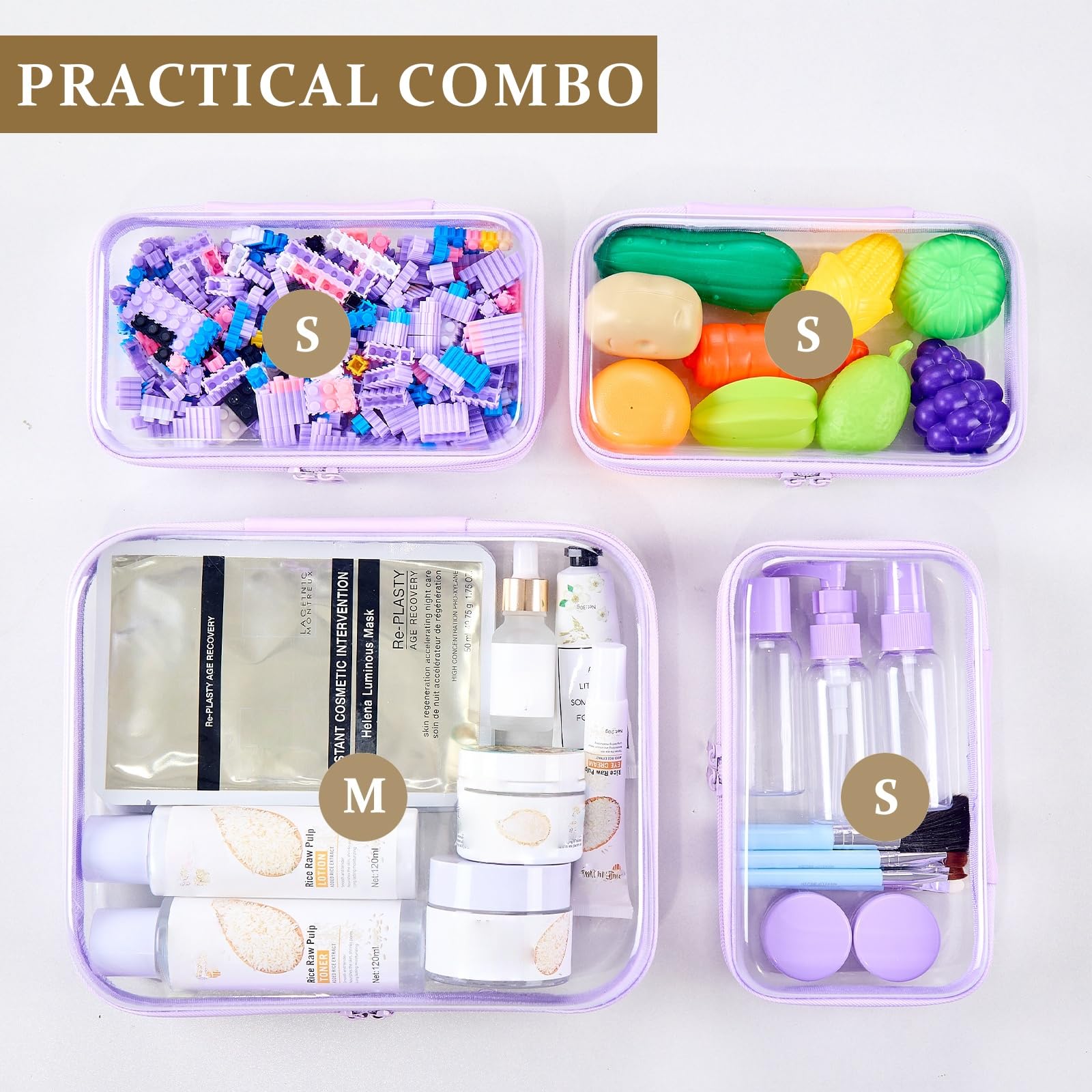 WELPIRT lavender clear small pouch keeps makeup items neatly visible