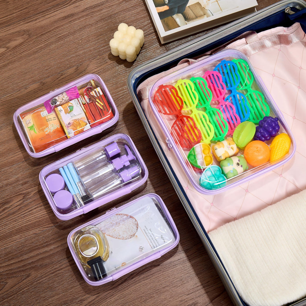 WELPIRT lavender clear pouches in suitcase for easy packing