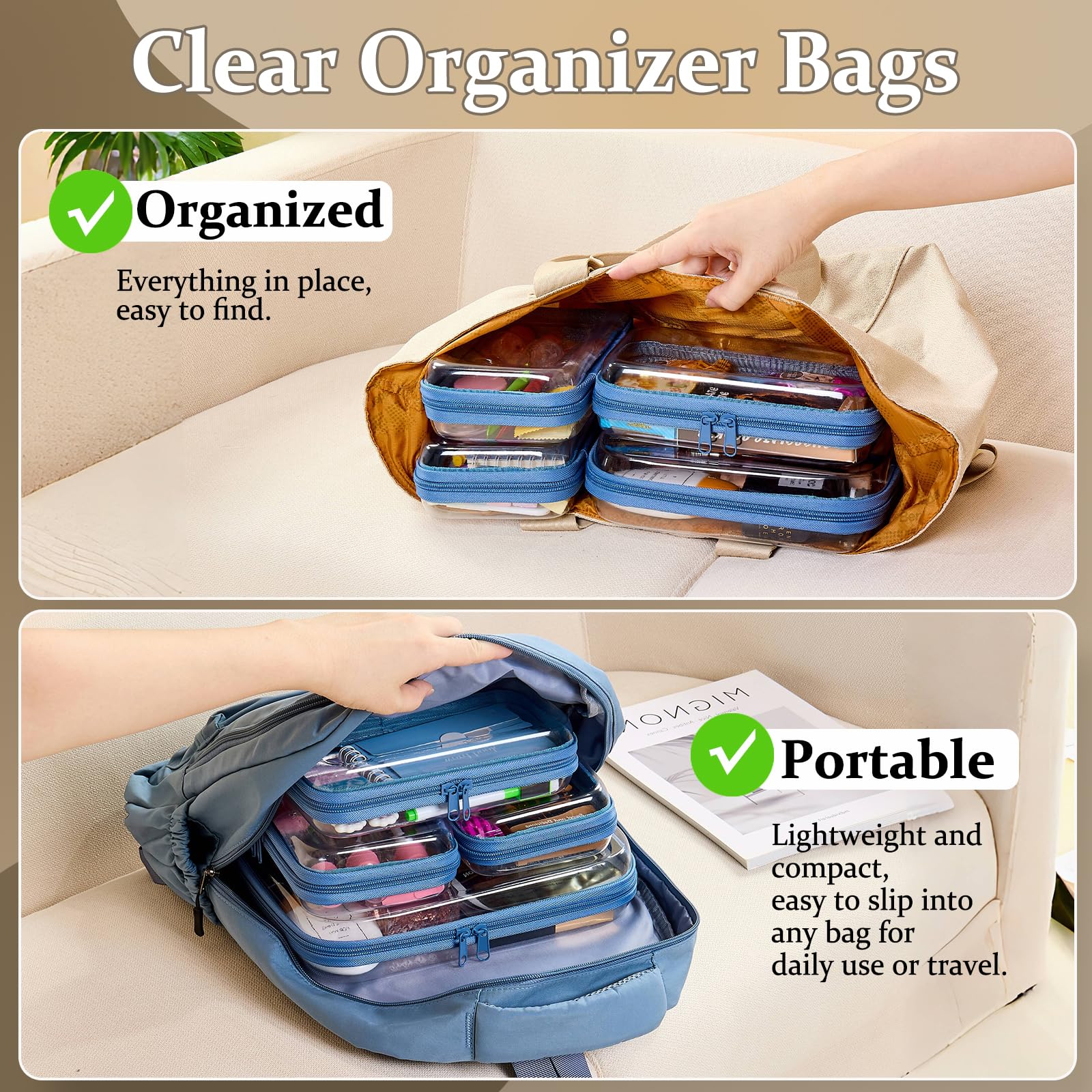 WELPIRT medium clear case blue 10x8 helps protect cosmetics and toiletries
