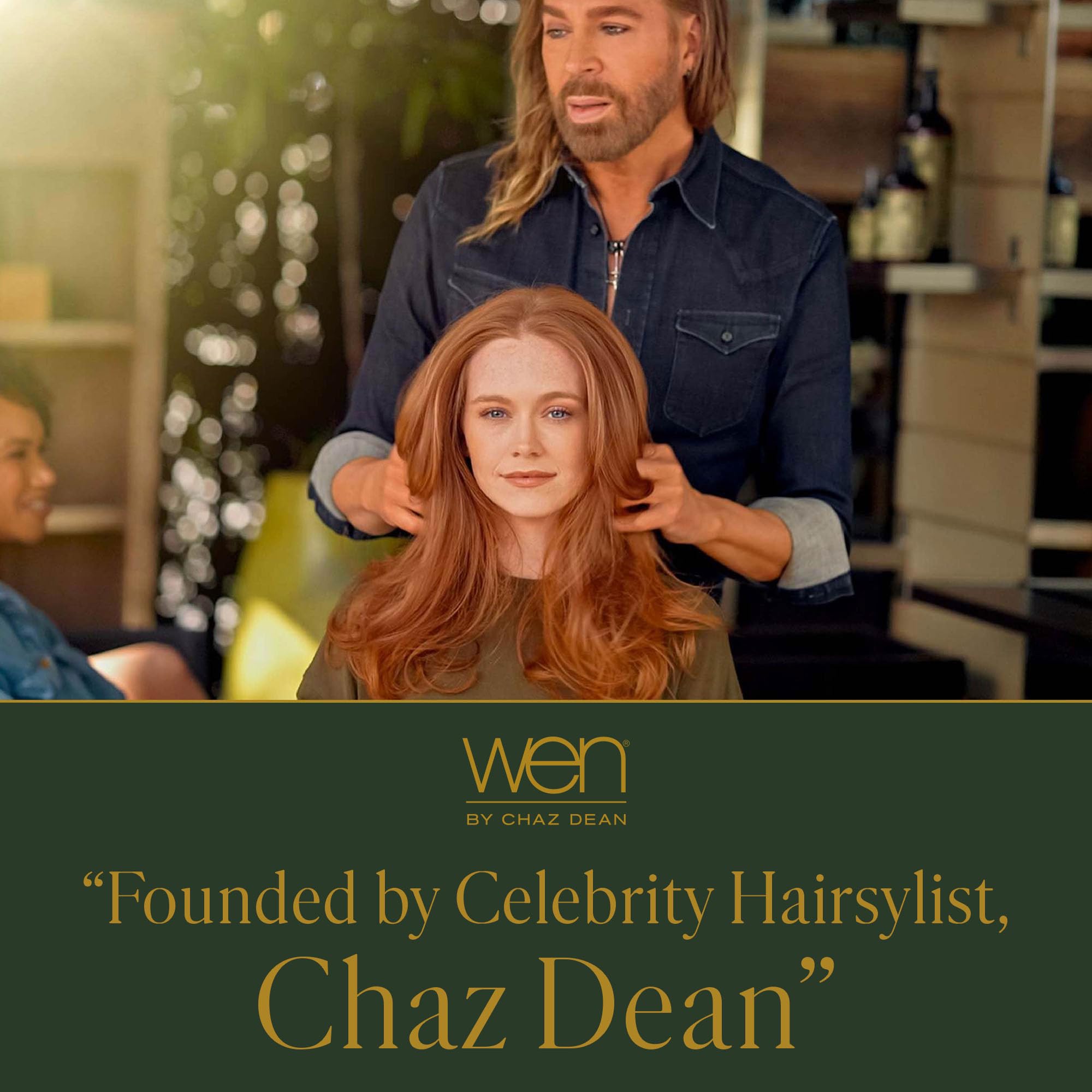 WEN Tea Tree bottle in hand demonstrates hair application and detangling potential.