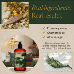 WEN Tea Tree label closeup shows rosemary and chamomile botanicals.