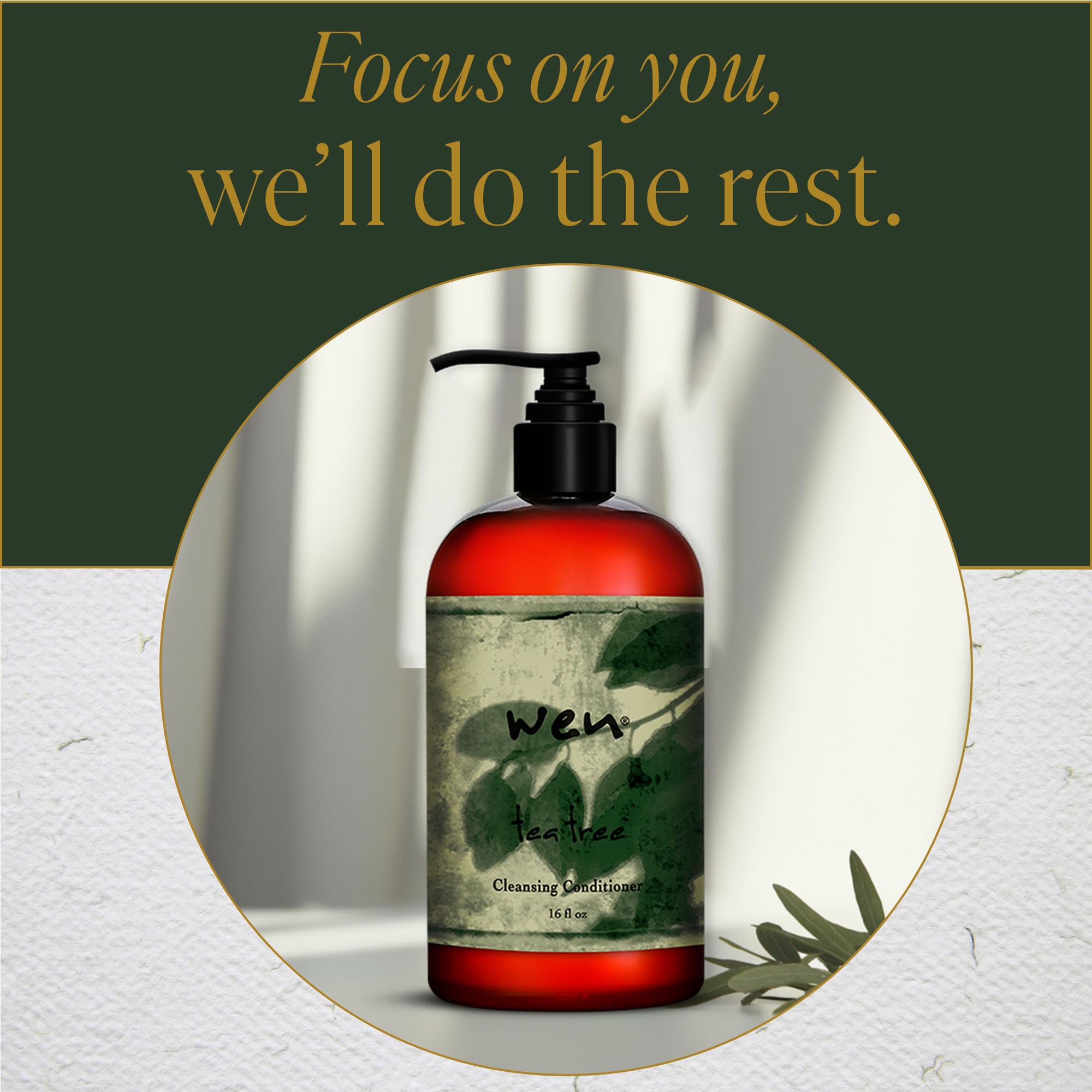 WEN Tea Tree bottle shown in a shower setup for daily use.