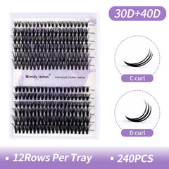 Wendy Lashes 30D/40D clusters with mixed lengths for natural volume.
