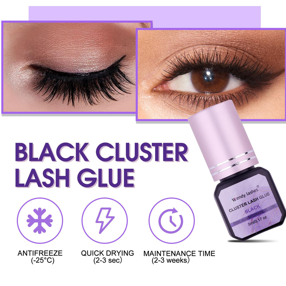 Wendy Lashes Cluster Glue nozzle and bottle shown for easy storage.