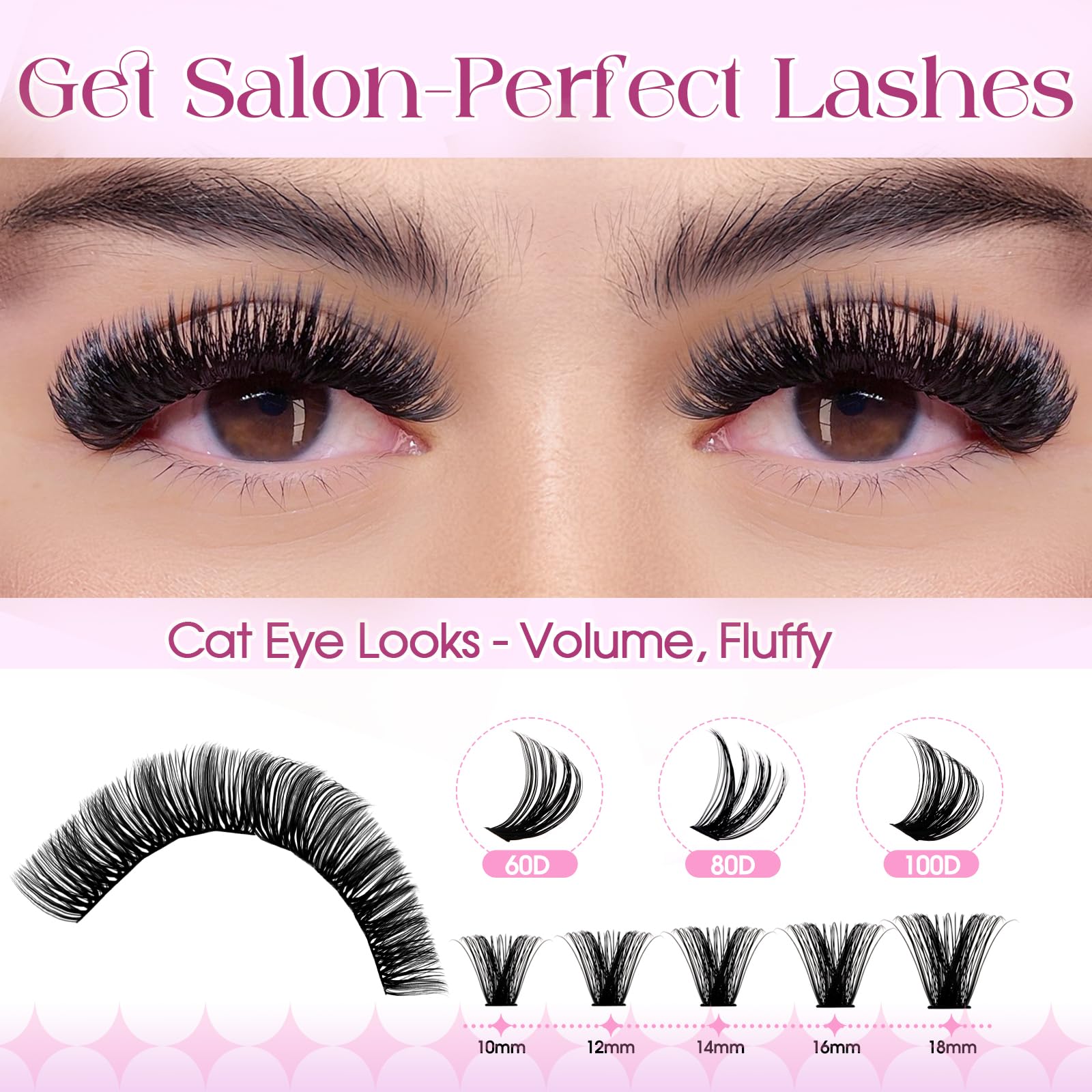 Wendy Lashes 60D clusters kit with easy-to-apply natural volume