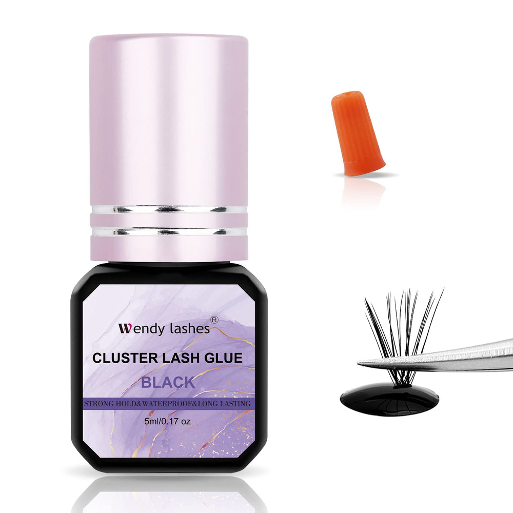 Wendy Lashes lash cluster glue in black for fast-drying application.