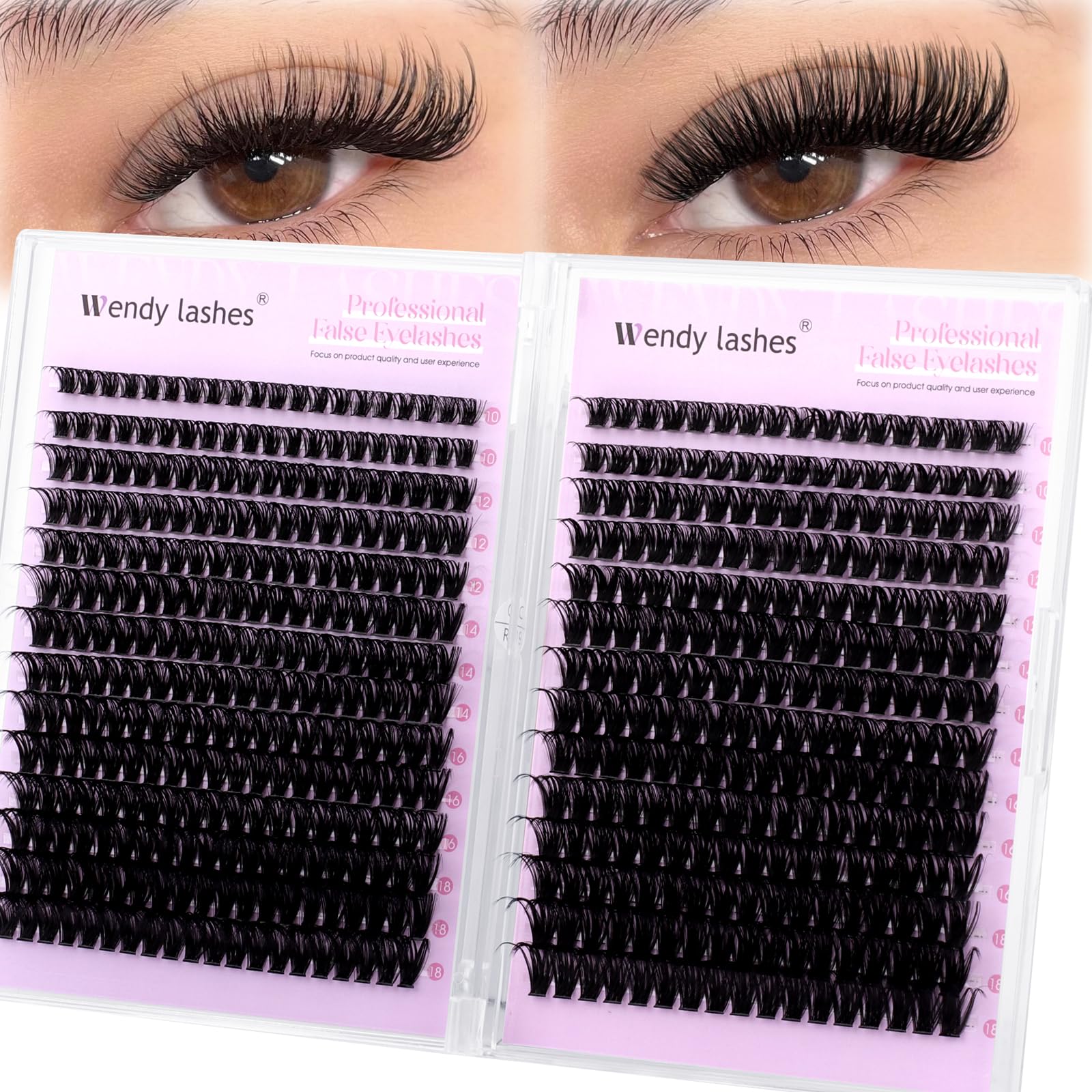 Wendy Lashes lash clusters 60D80D ten-eighteen-mm for customizable salon-like volume.