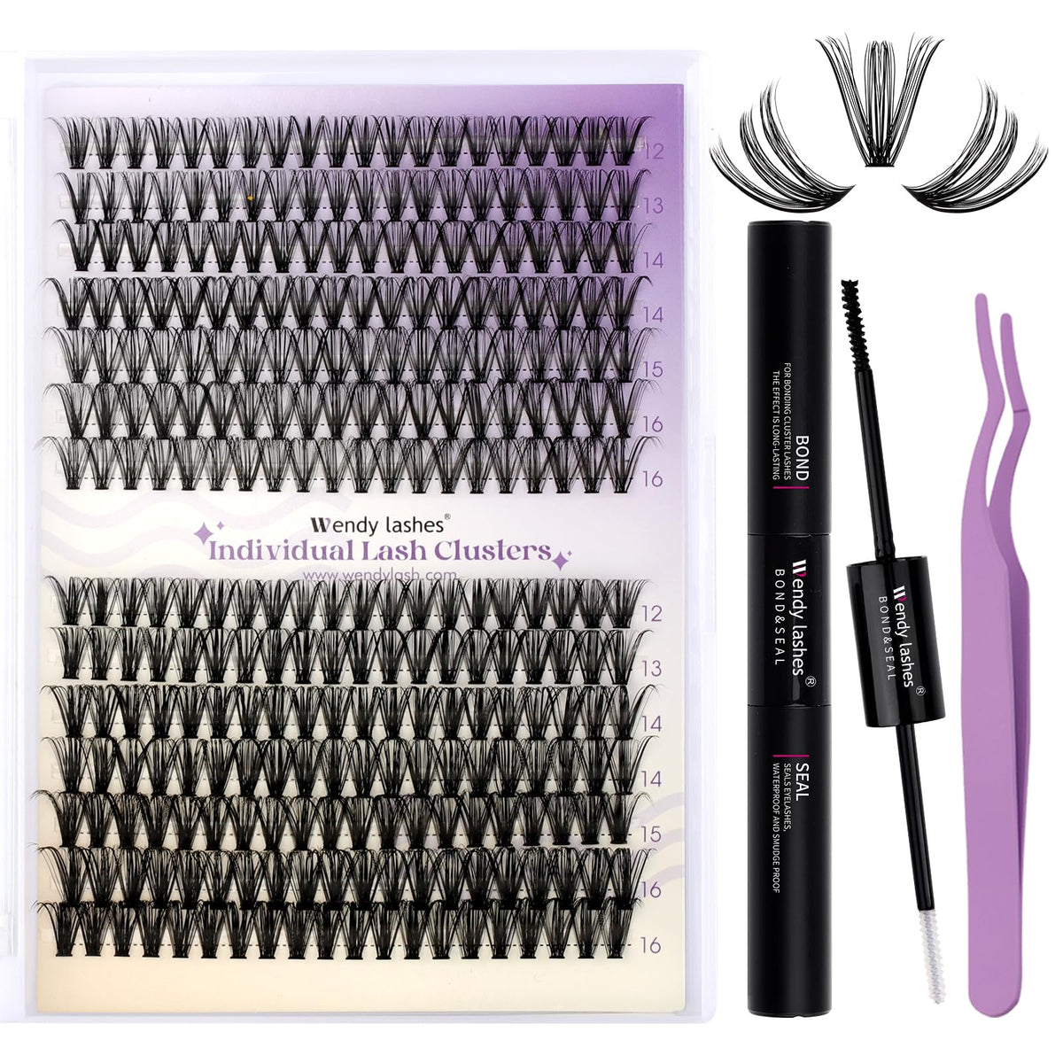 Wendy Lashes lash clusters kit natural front view for at-home salon results