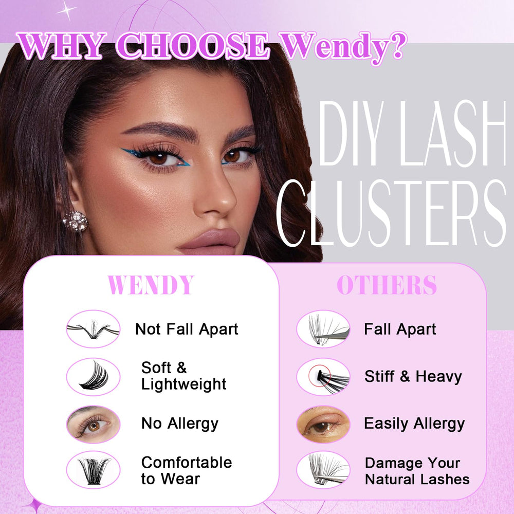 Wendy Lashes thin-band clusters offer quick, secure application.