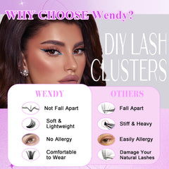 Wendy Lashes thin-band clusters offer quick, secure application.