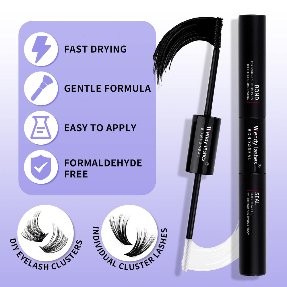 Wendy Lashes bond end provides secure cluster connection with black bonding solution.