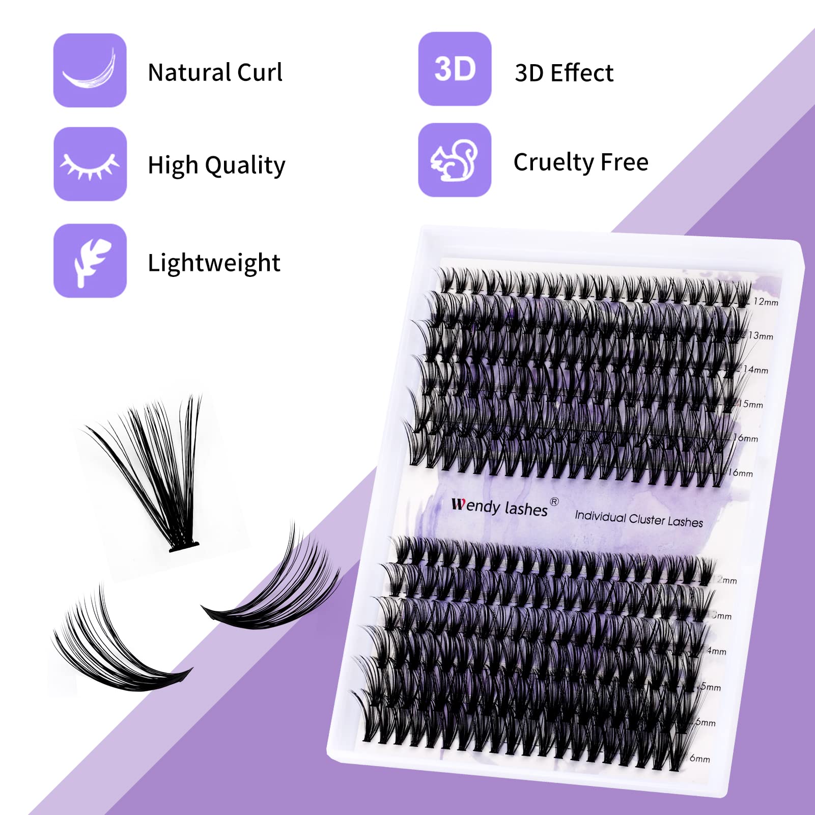 Wendy Lashes waterproof clusters offer long-lasting wear.