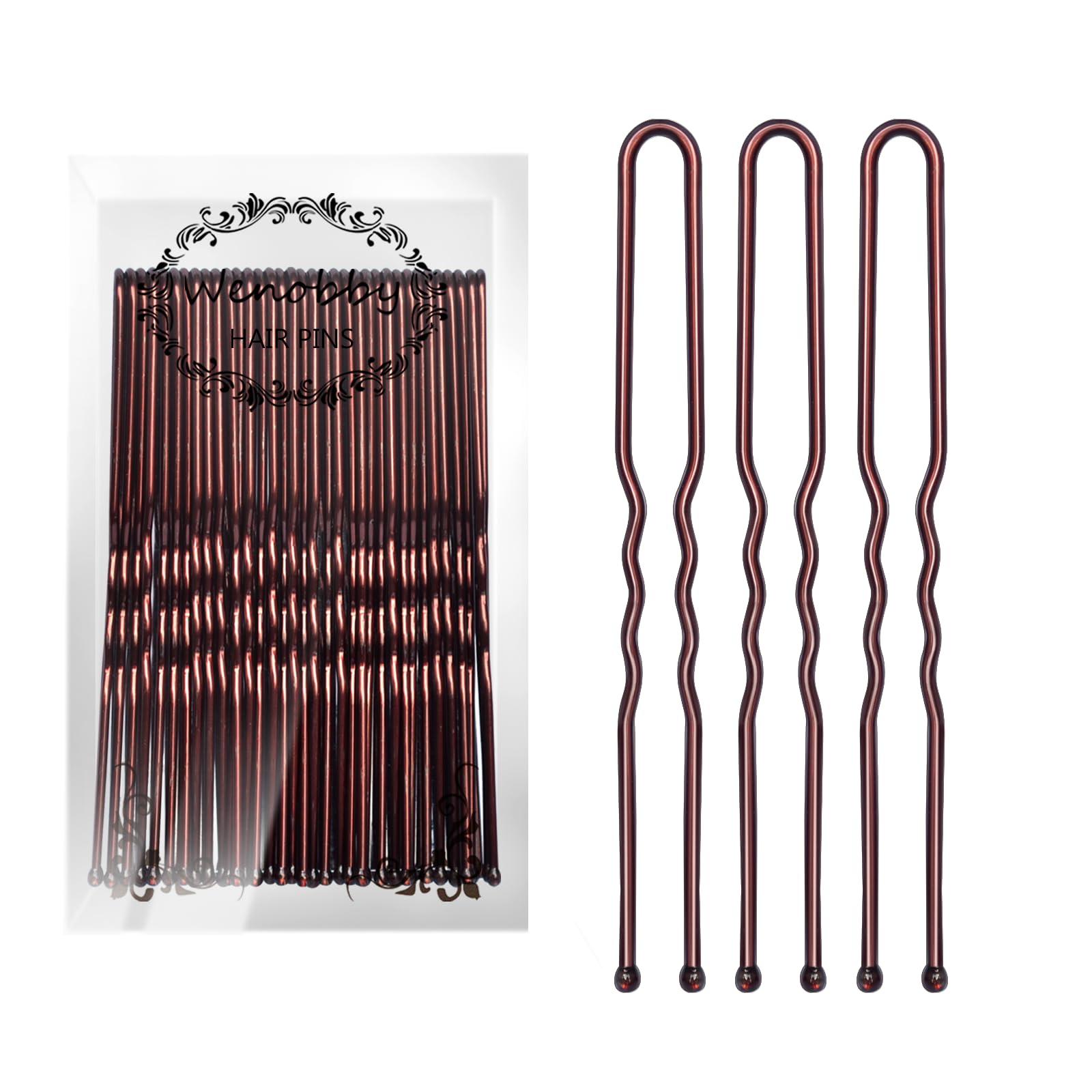 Wenobby U-shaped heavy-duty hair pins for buns keep hair secure during styling.