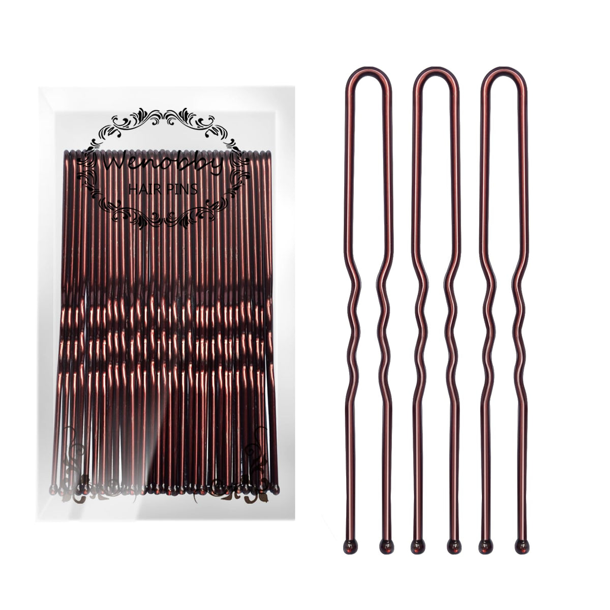 Wenobby U-shaped heavy-duty hair pins for buns keep hair secure during styling.