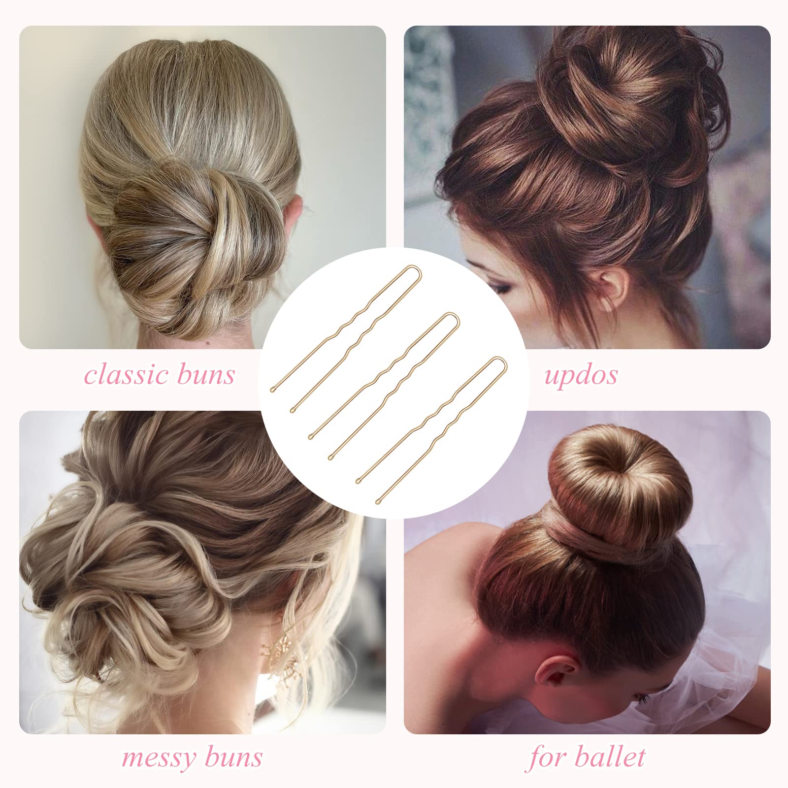 Wenobby gold U pins showing smooth ball tips for scalp comfort
