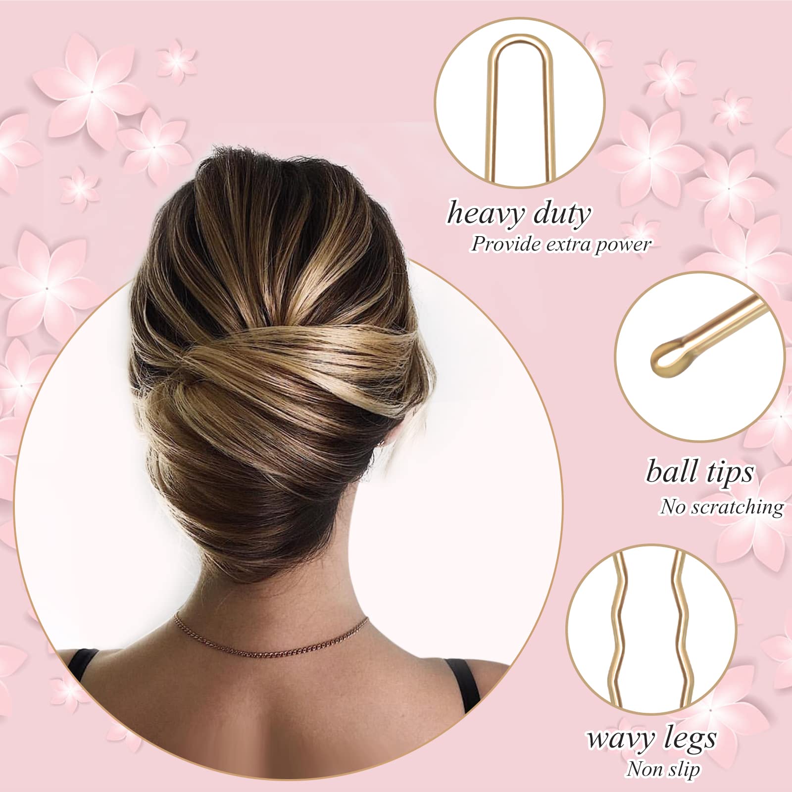 Wenobby U shaped gold hair pins designed for thick hair performance