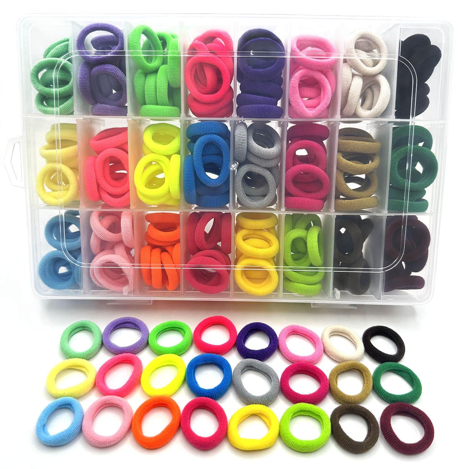 Wenreykeji 288-piece toddler hair ties pack, organized for school days