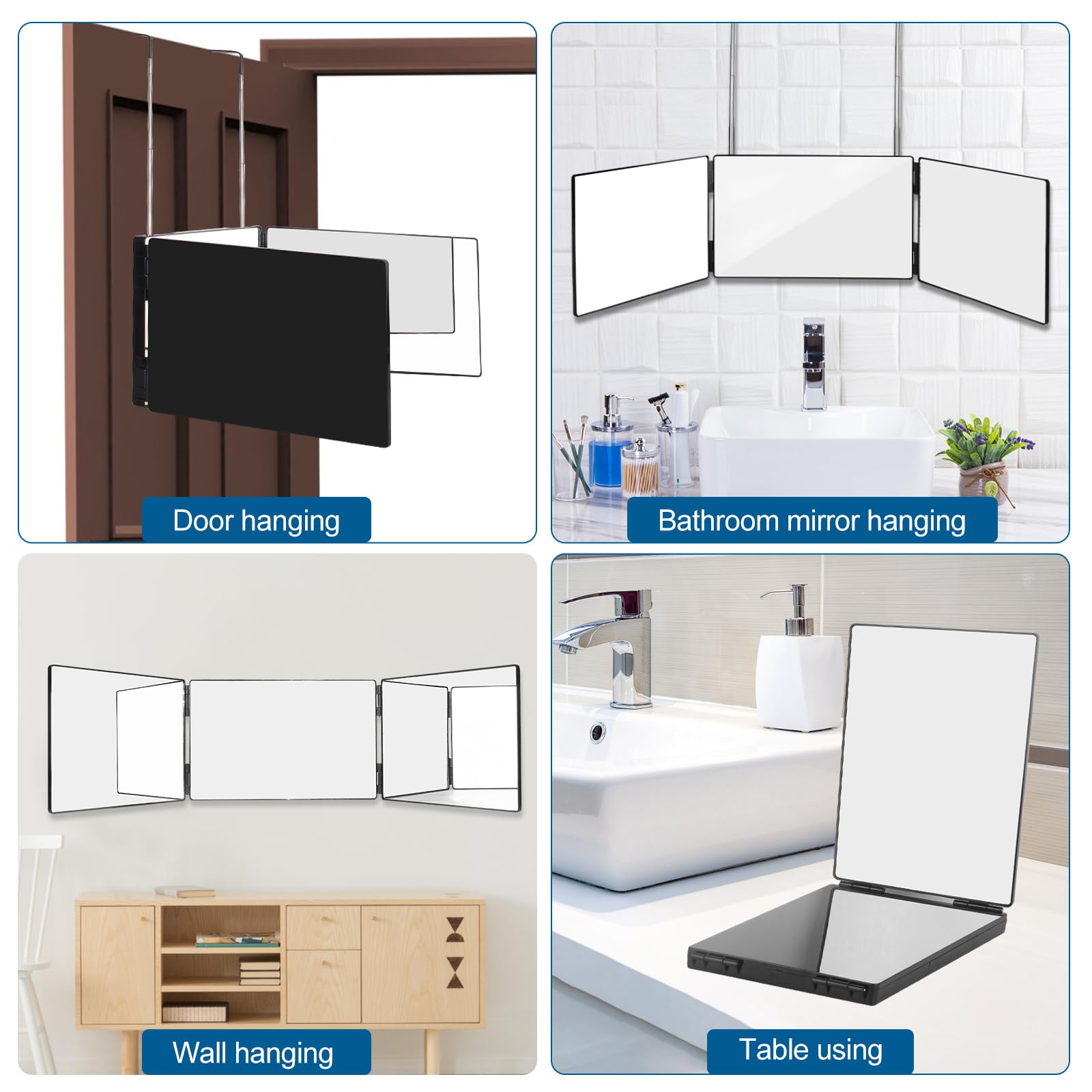 Wentoma adjustable height mirror supports comfortable makeup and shaving sessions.