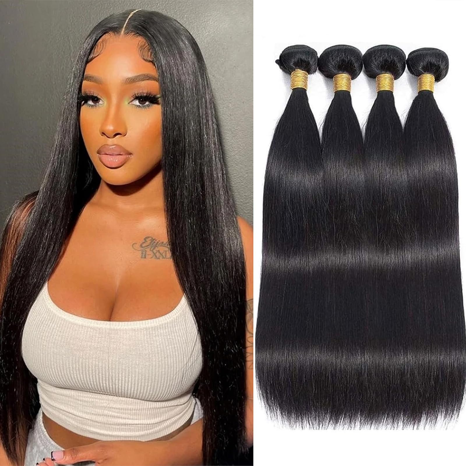 WENYAN straight bundles 16-inch pack shows soft, full density for natural blend.