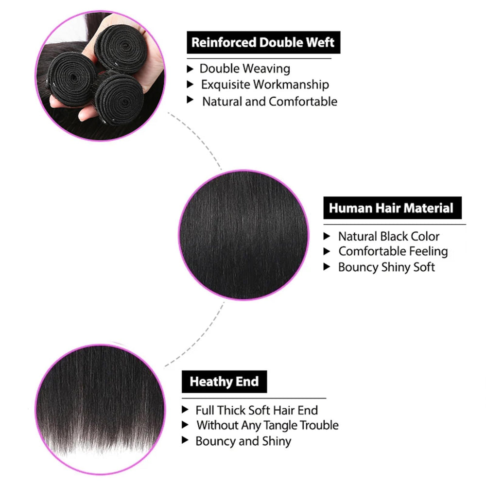WENYAN straight bundles 20-inch weft view highlights easy installation and shine.