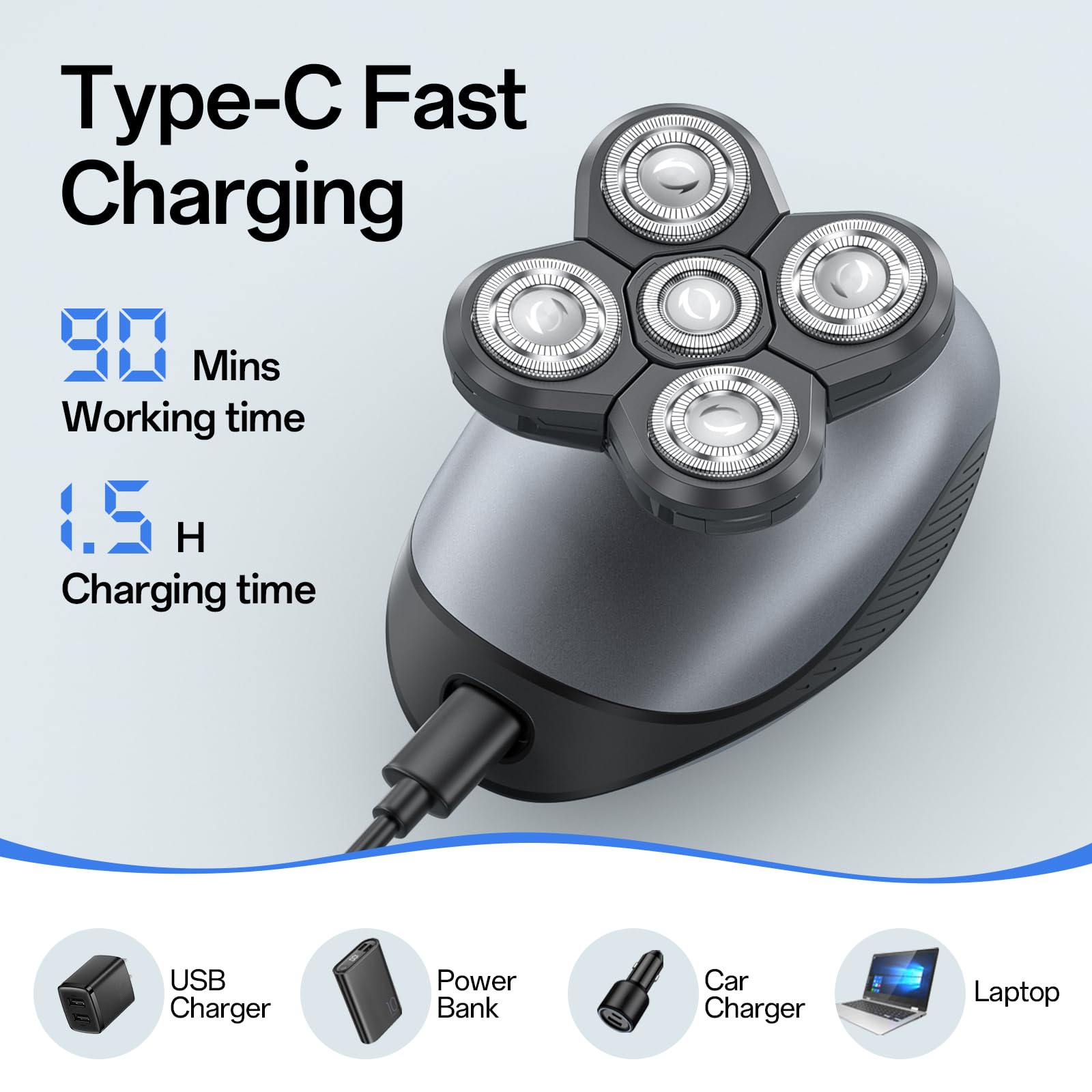 WEQOEE USB-C charging cable included for quick power-up