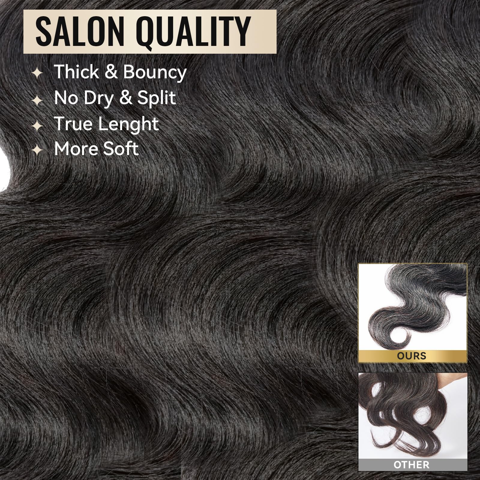 WEQUEEN 22-inch natural black bundle provides dramatic length for voluminous looks