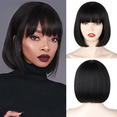 WERD black short bob wig with bangs for daily wear
