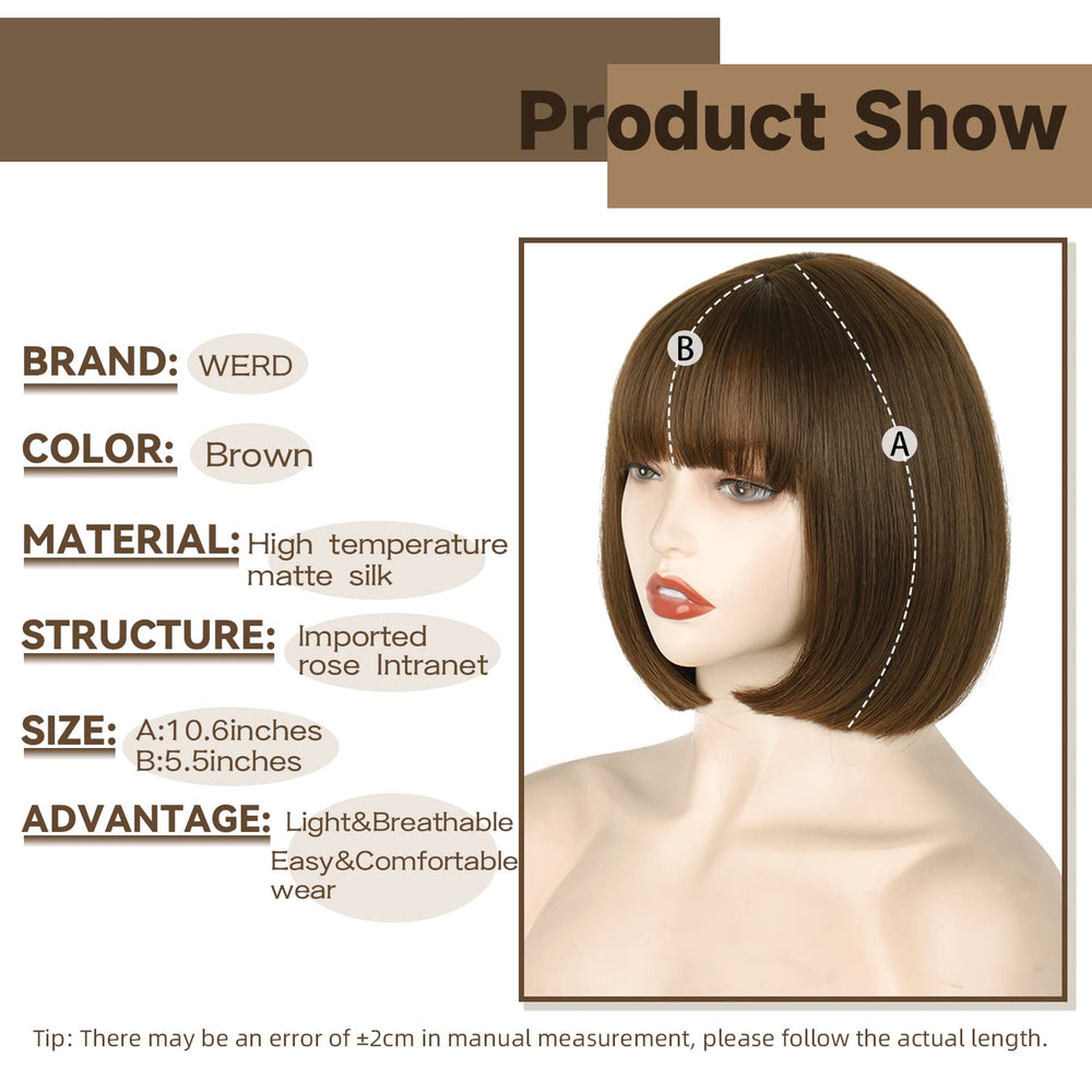 WERD brown straight bob wig with bangs for versatile face framing