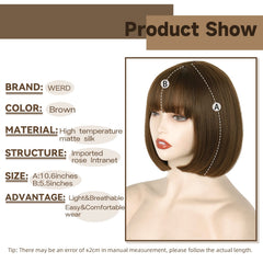 WERD brown straight bob wig with bangs for versatile face framing