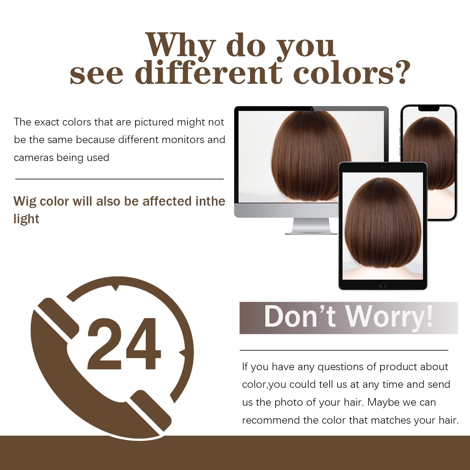 WERD easy care brown bob wig includes two wig caps for styling