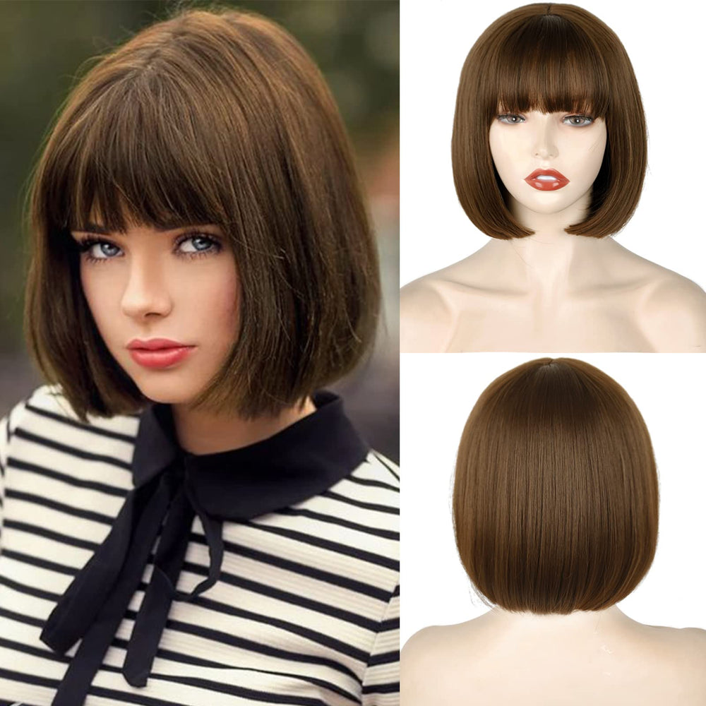 WERD short brown bob wig with bangs for natural daily styling