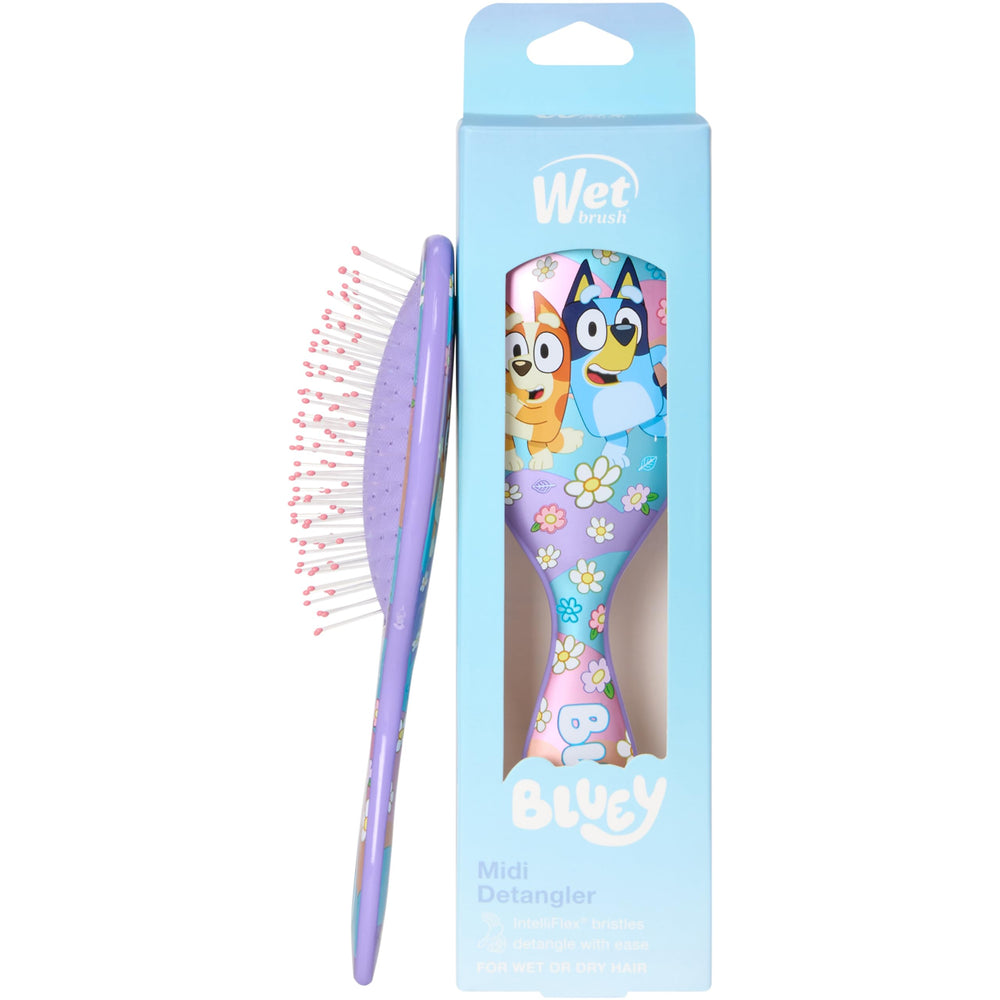 Wet Brush Bluey & Bingo Kids Midi detangler close-up with IntelliFlex bristles for painless detangling
