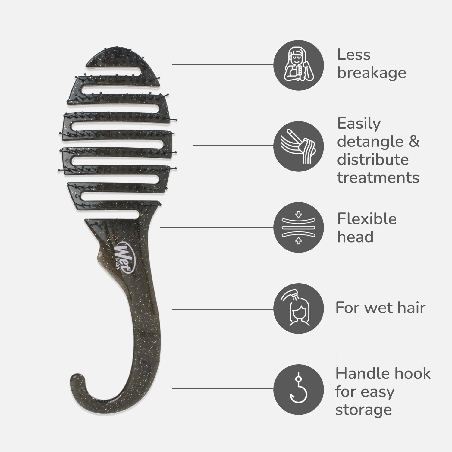 Wet Brush all-hair-types suitability for straight, curly, and thick hair.