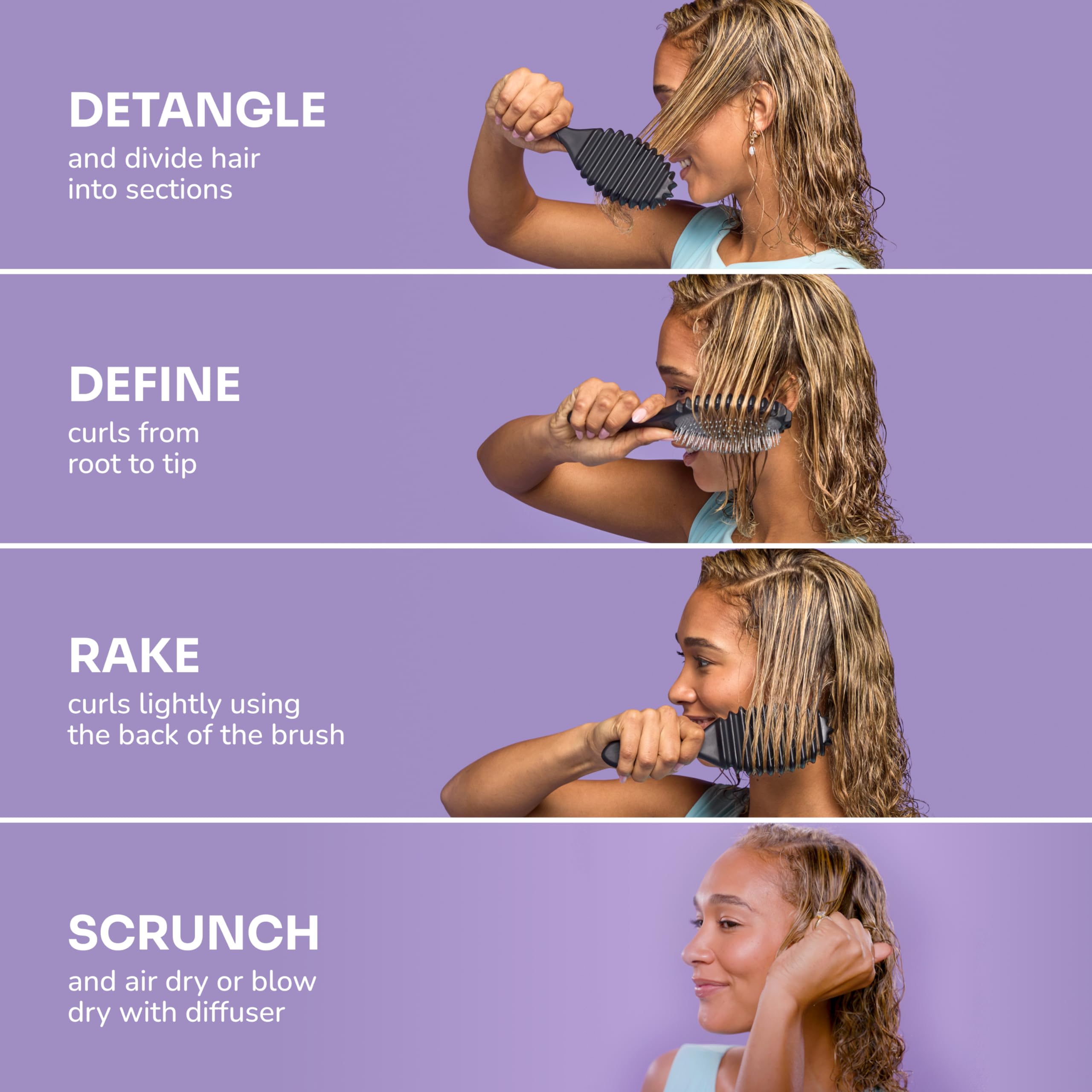 Wet Brush Curl Shaper back grooves reduce frizz during styling.