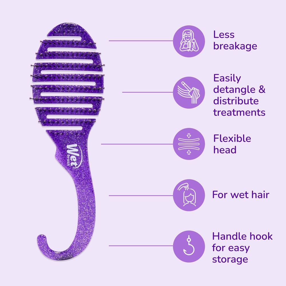 Wet Brush in use detangling hair with a flexible head following contours.