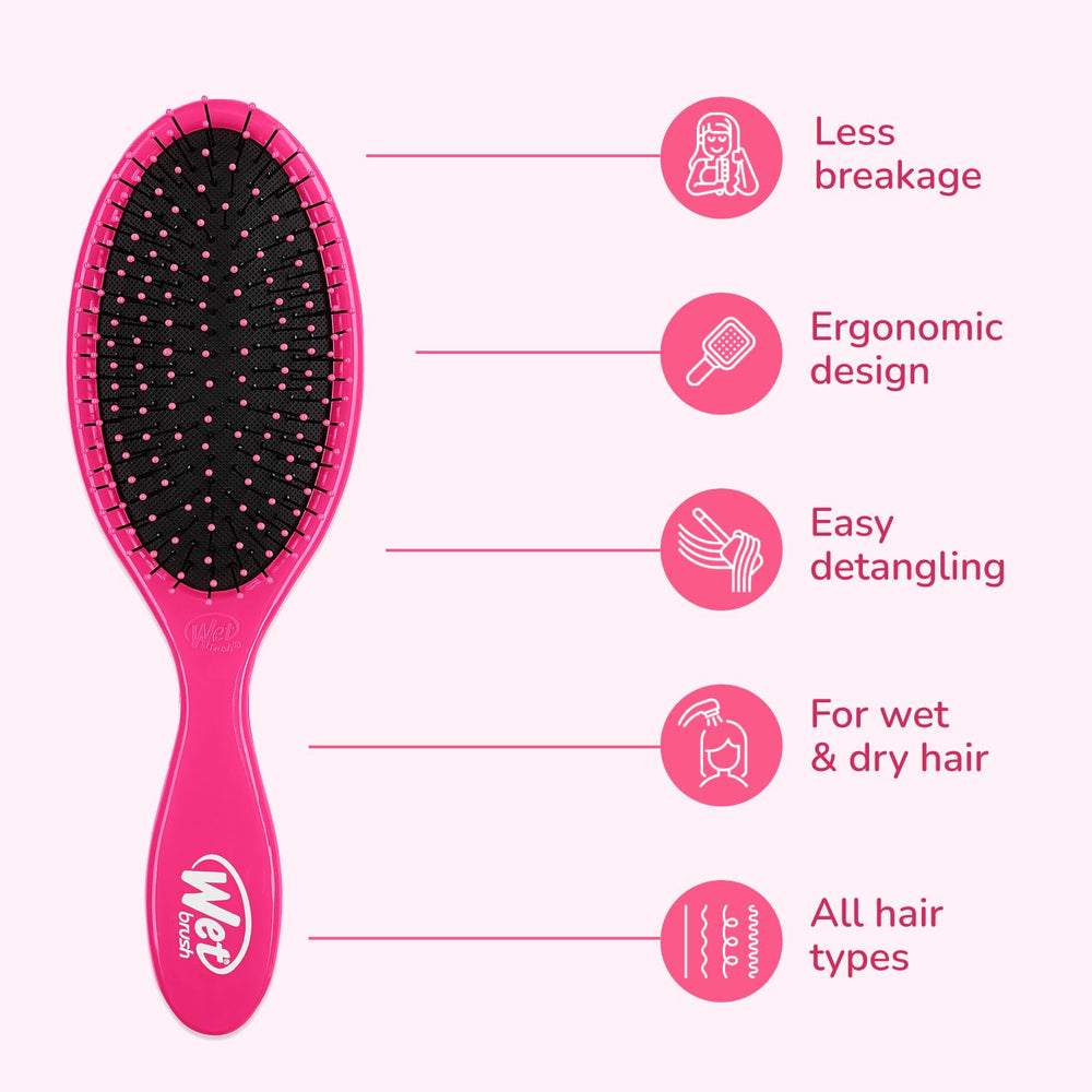 Wet Brush detangler on straight hair in pink for quick, smooth styling