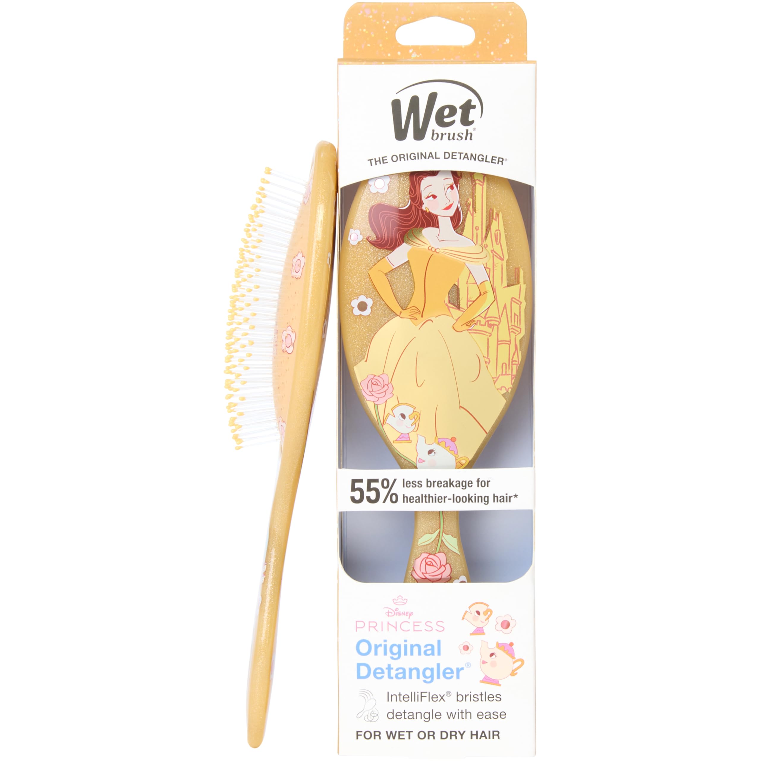 Wet Brush Belle detangler brush close-up showing painless knot removal.
