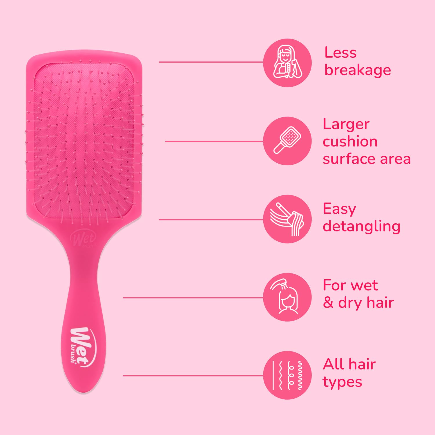 Wet Brush Paddle Detangler — broader surface distributes treatments evenly.