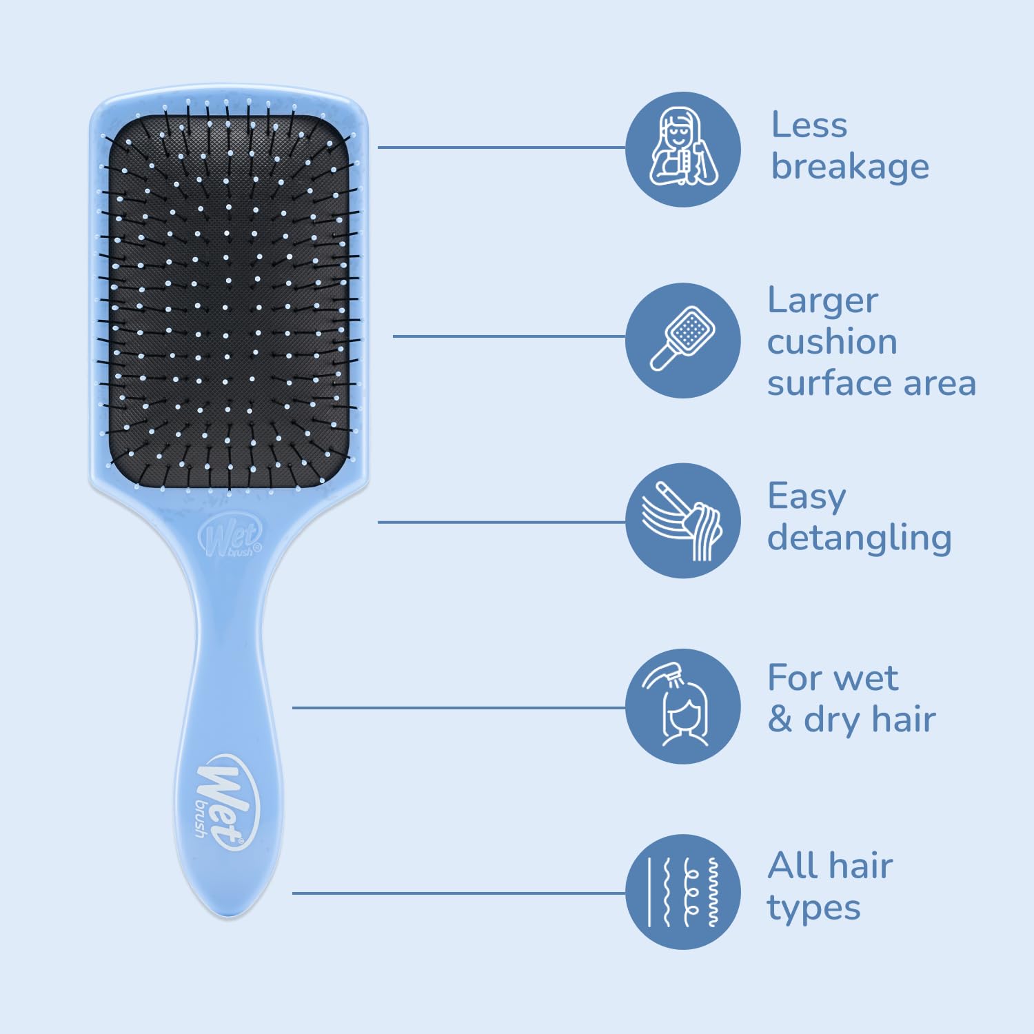 Wet Brush Paddle Detangler spreads conditioner evenly through hair.