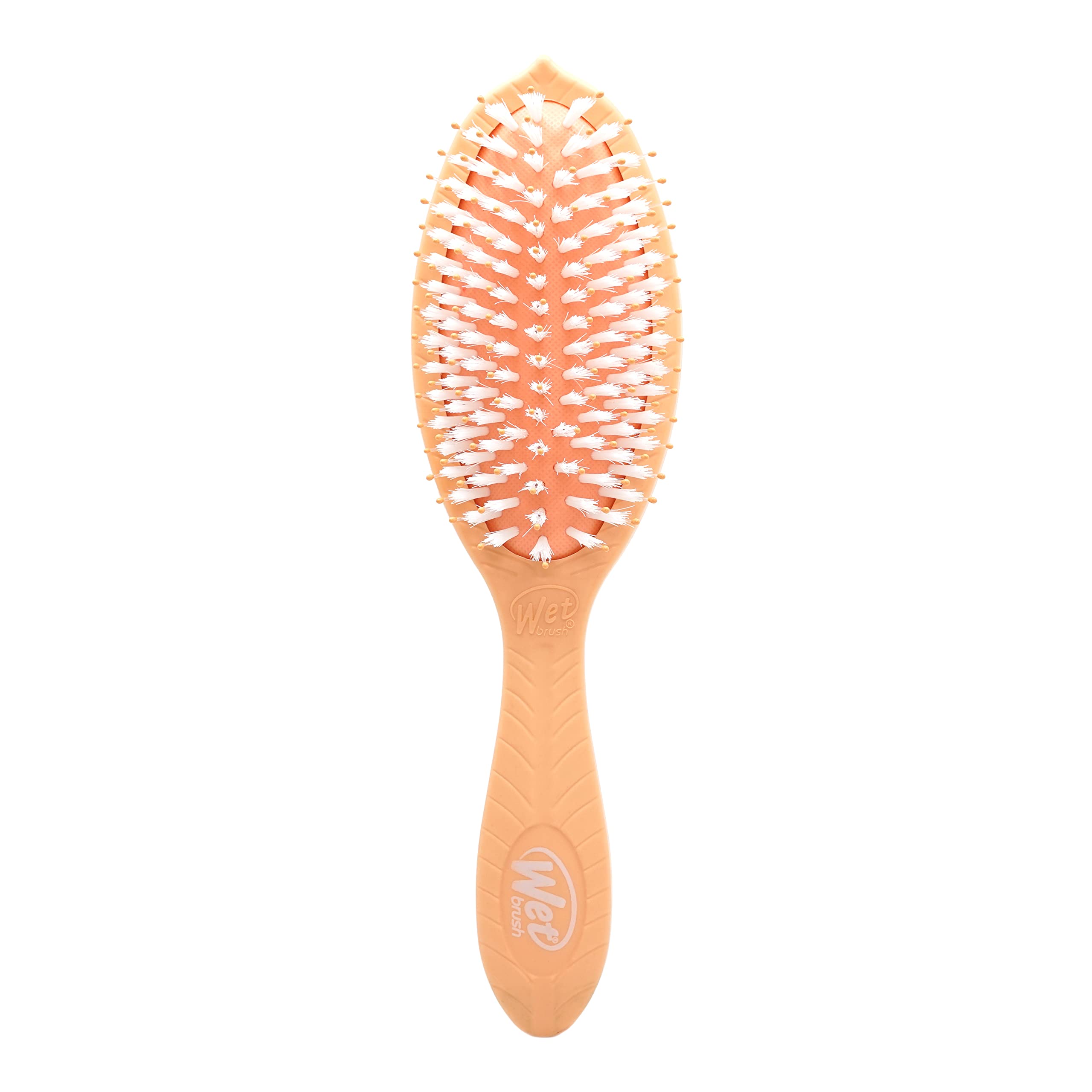 Wet Brush Go Green Coconut Oil brush front view, showcasing plant-based plastic construction for eco-friendly detangling.