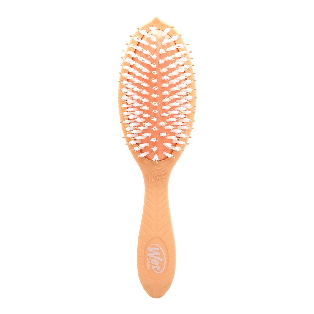 Wet Brush Go Green Coconut Oil brush front view, showcasing plant-based plastic construction for eco-friendly detangling.