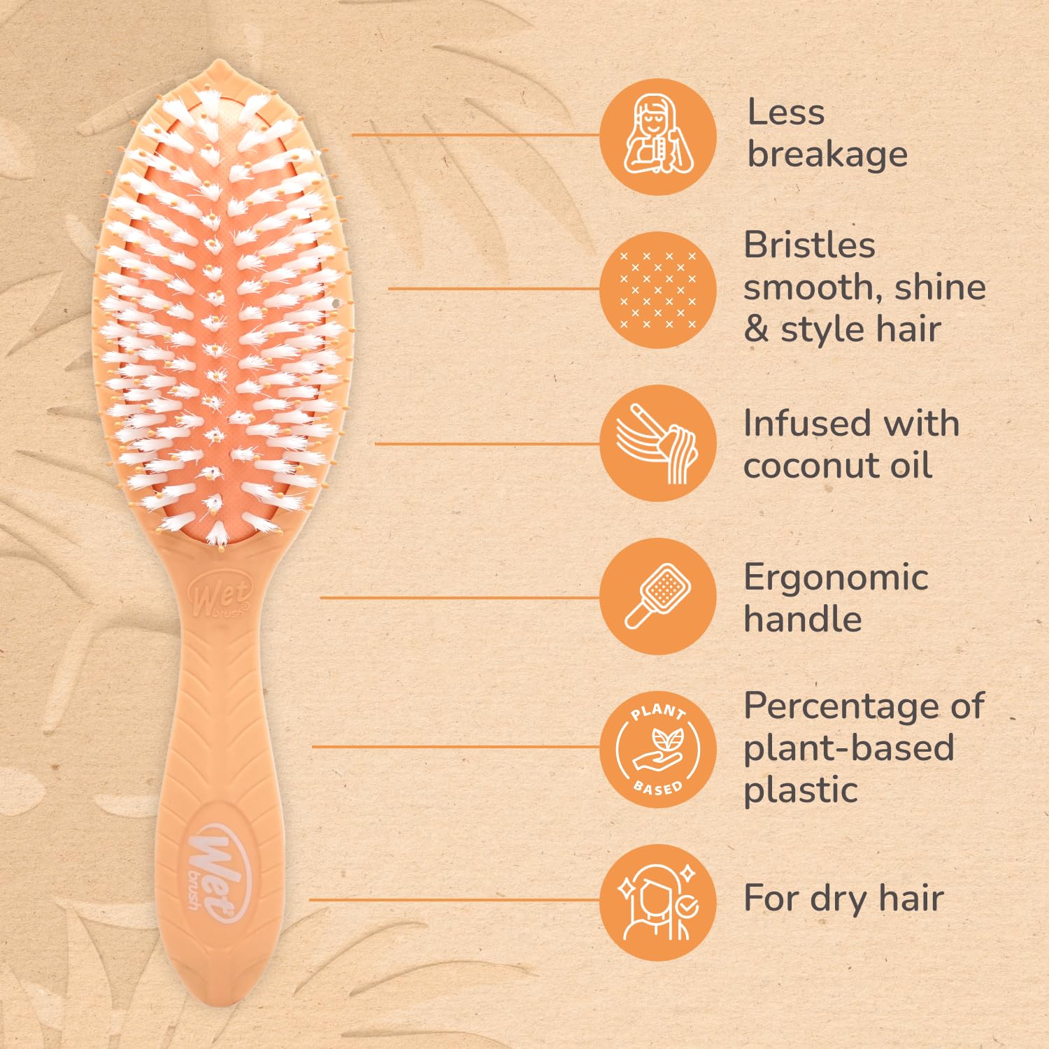 Plant-based plastic body of Wet Brush Go Green Coconut Oil emphasizes sustainable styling.