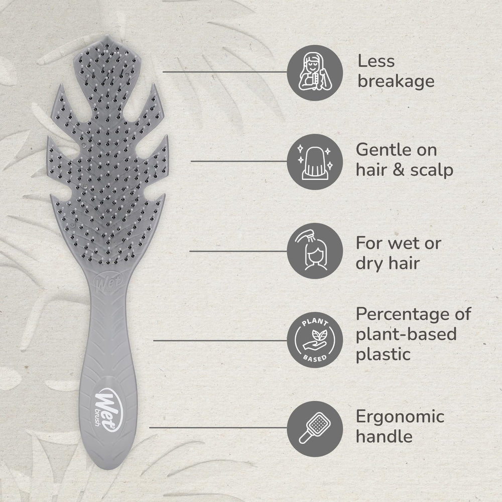 Wet Brush Go Green Detangler in use on wet hair for smooth detangling.