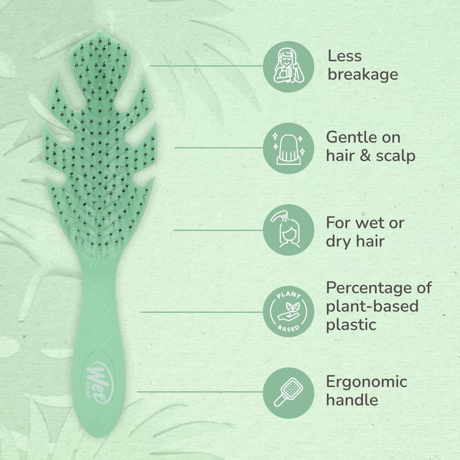 Wet Brush Go Green Detangler flexible bristles minimize pain during brushing.